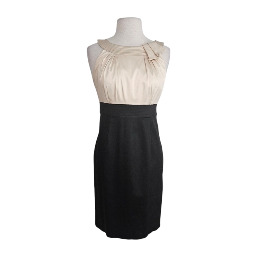 Jones New York Cream & Black Jewel Neckline Satin Cocktail Dress